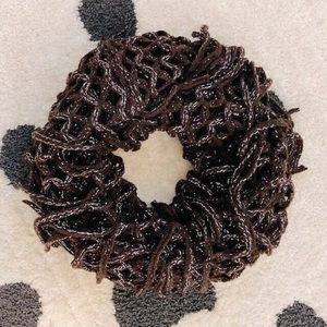 Kinross Cashmere $145 Brown Metallic Silver Open Knit Fringe Infinity Wrap Scarf